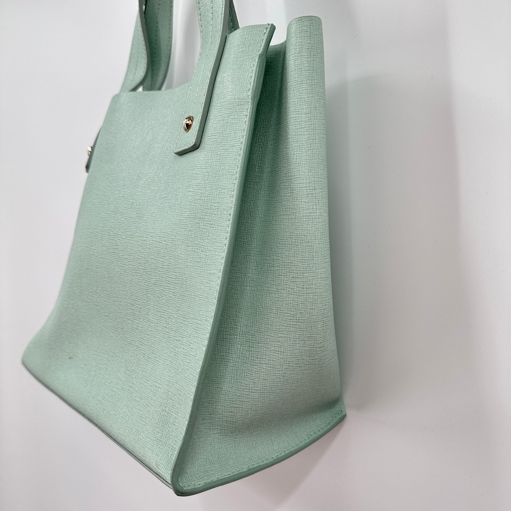 Furla Mint Green Divide It Leather Tote Bag Medium Handbag Gold Hardware Italian - Picture 4 of 13